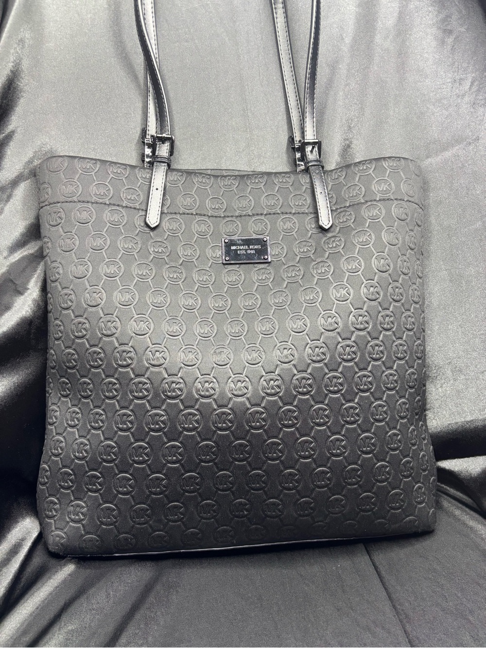 Michael Kors Jet Set Signature Monogram Embossed Neoprene Tote Bag